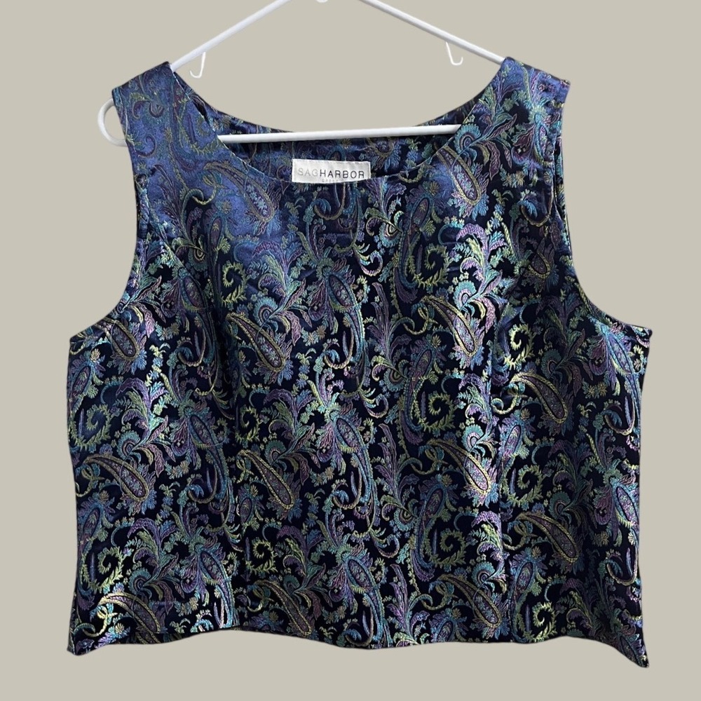 Sag Harbor Paisley Brocade Top Festival 18 Blue Multi Metallic Side Zip Tank